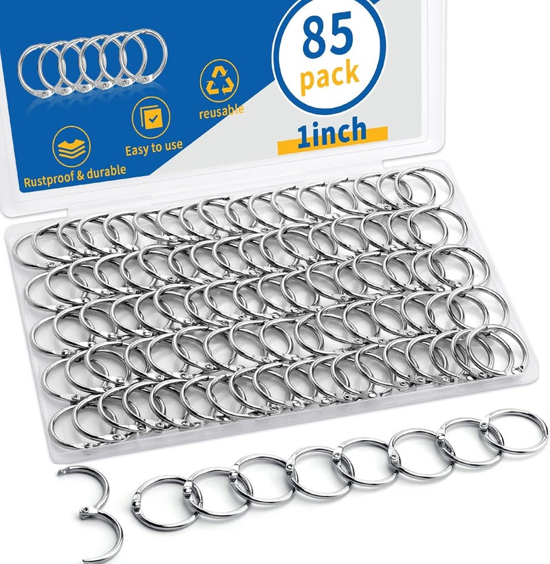 TONOS Binder Rings 1 Inch, 85 Pack – Heavy-Duty Nickel-Plated Ring Clips and Metal Rings for Crafts, Index Cards, Flashcards, Paper, and Loose Leaf – for School, Office, and Home Use - Image 1